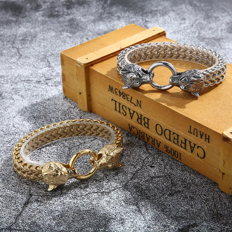 KALEN Viking Wolf Charm Pulseras De Lobos Para Hombre Acero Inoxidable Mexicanas Stainless Steel Bracelet