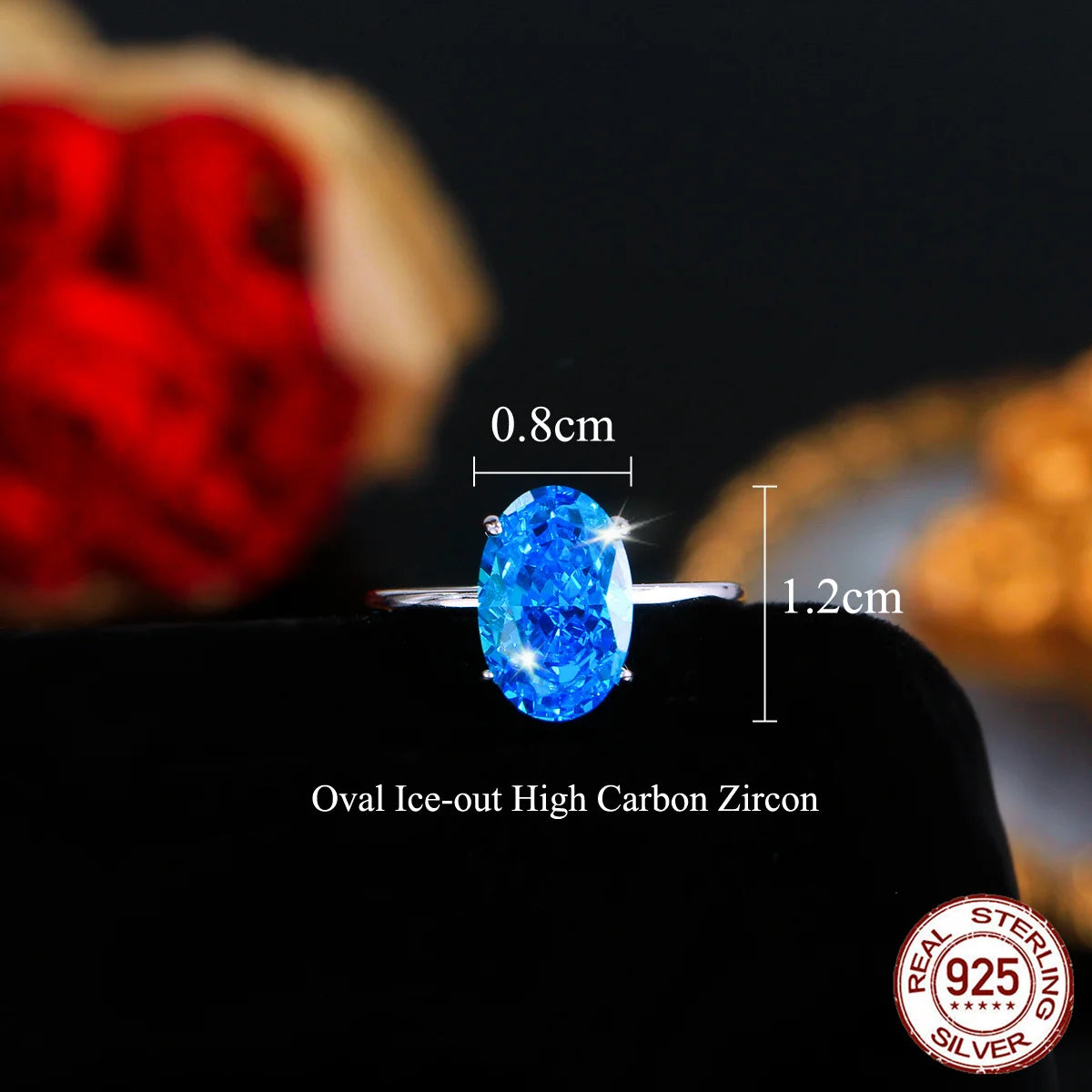 S&S 925 Sterling Silver Blue Oval-Cut CZ Cocktail Ring – Rhodium Plated – Collection