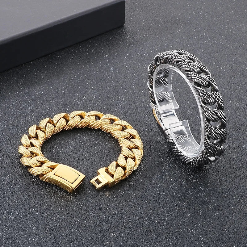 KALEN Gothic Fine Jewelry Fashion Bracelets Men Stainless Steel Tire Mark Cuban Links Bracelet Bangle