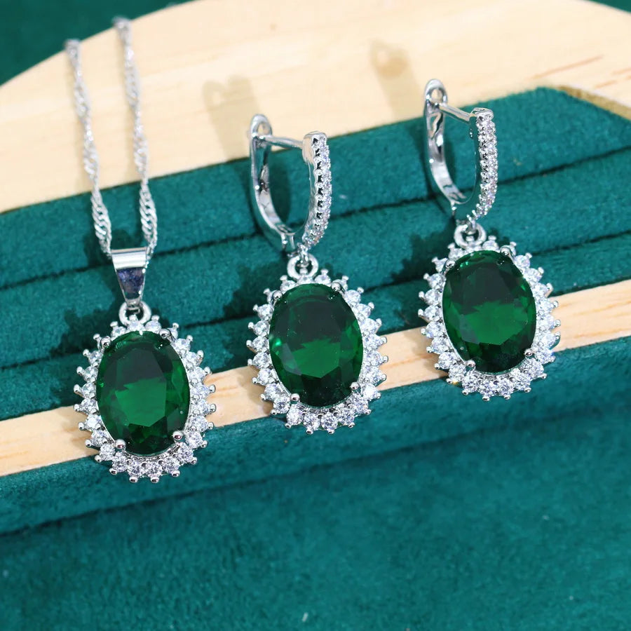 XOTICA AAA 925 Silver Women's Jewelry Set with Zircon Classic Style Wedding Bridal Earrings Necklace Pendant Ring for Party Dating Gift