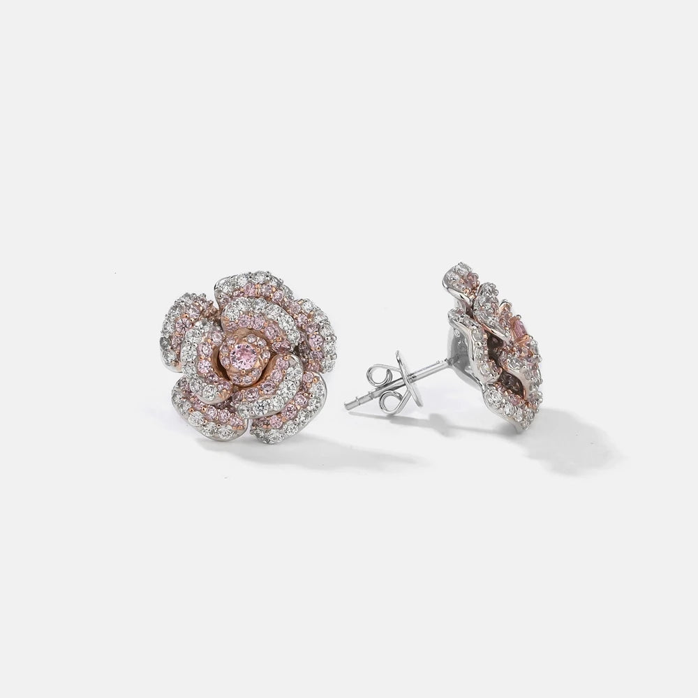 MUSHAN Jewelry Factory 925 Sterling Silver Rose Stud Earrings for Women HCD Gemstones High Carbon Diamond Earrings Stud Jewelry