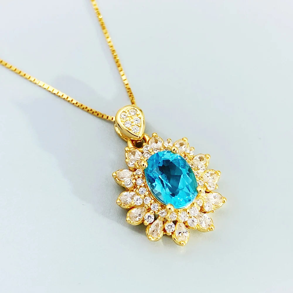 Gioiellieri Engagement Gold Plated 925 Sterling Silver Natural Topaz Luxury Pendant Gift Classic Fashinon for Women