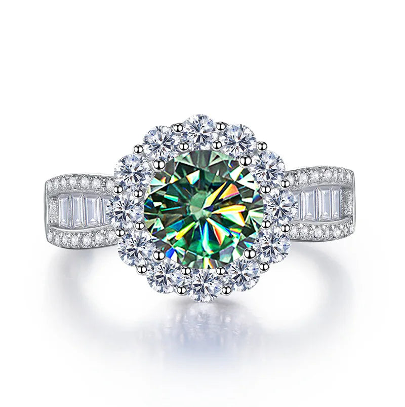 Luxury 2 Karat Moissanite Ring Fine Jewelry S925 Sterling Silver pink Blue Green Moissanite Engagement Diamond Ring for Women