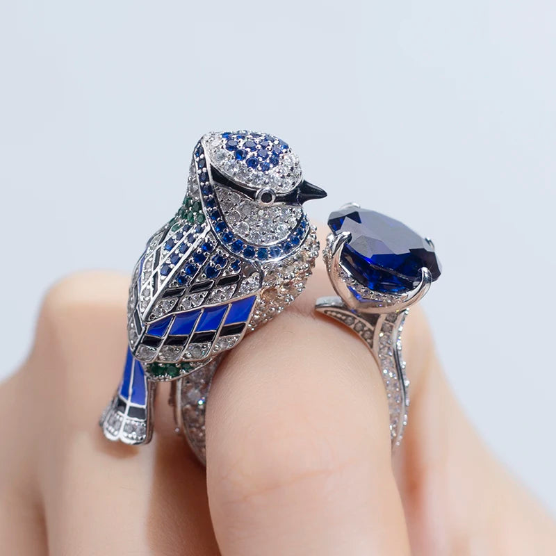 Messi Jewelry MSR-957 Round Royal Blue Lab Grown Sapphire Corundum Ring S925 Unique Design Wedding Ring Engagement Gift Band