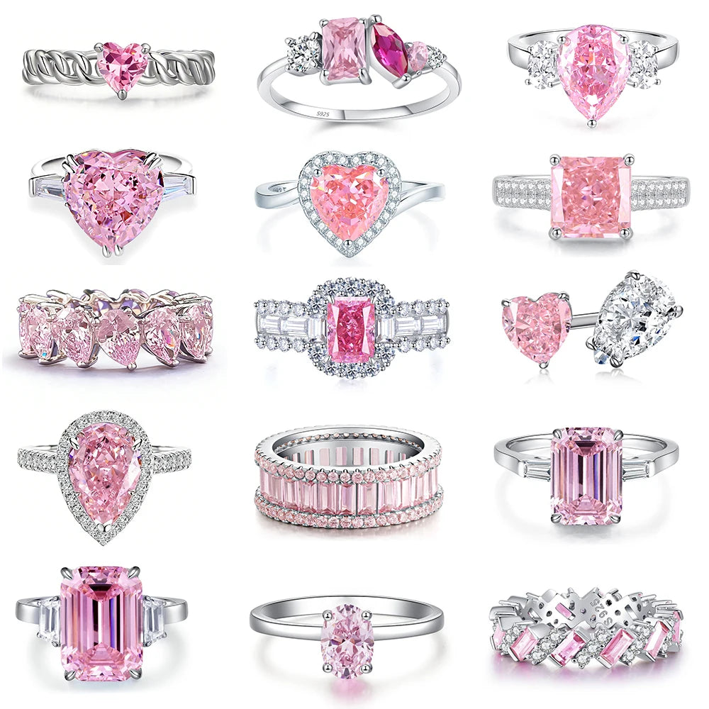 Wholesale Waterproof 5A 8A Pink Cubic Zirconia Rings 925 Sterling Silver OEM ODM Custom Factory Direct Ring Jewelry Manufacturer