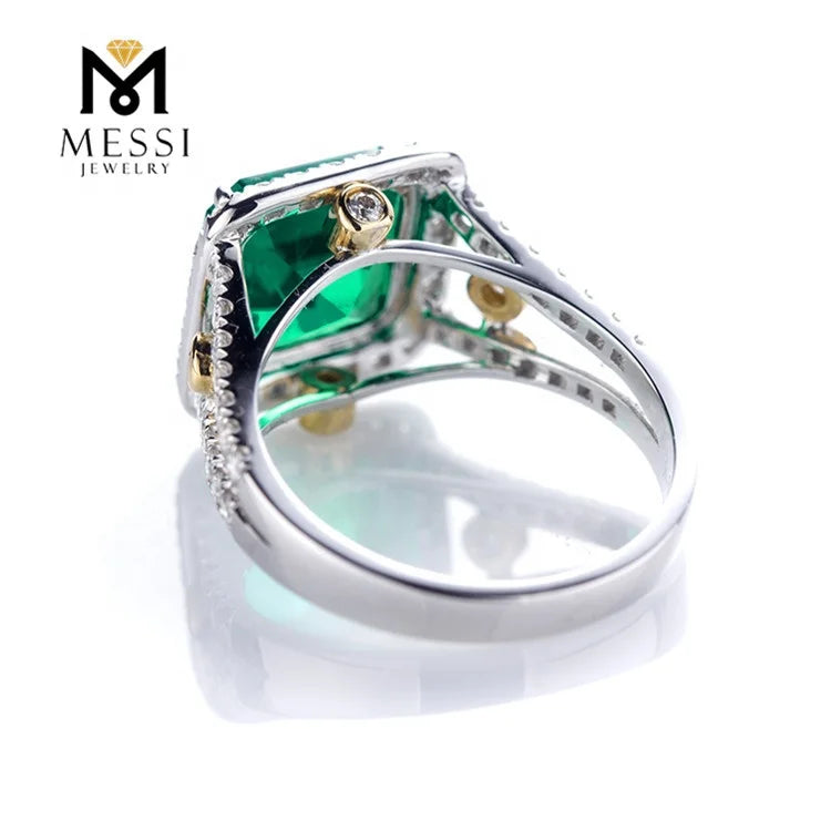 Gemfiori Messi Jewelry Cushion Cut 3ct Emerald Ring Jewelry in 14k 18k Gold Emerald Wedding Engagement Rings