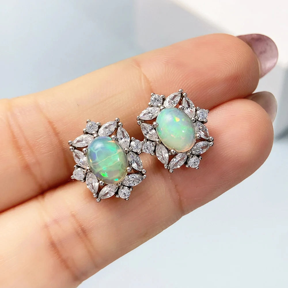 Gioiellieri Natural Opal Stud Earrings S925 Sterling Silver Jewelry for Women Fine Jewelry Wedding Gift Fashion Accessories Gemstones 925