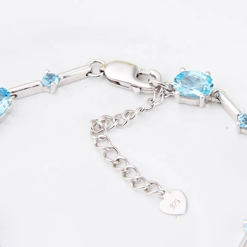 ArtistA A2746B Abiding Brand Real 925 Sterling Silver Jewelry Natural Swiss Blue Topaz Bracelet Bangle for Women