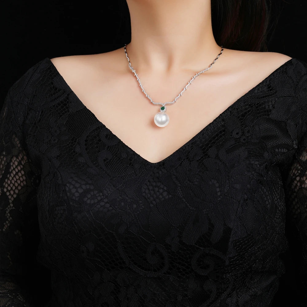 MUSHAN Jewelry Factory Pearl Necklace Jewelry Emerald Cross Border Accessories S925 Sterling Silver Simple and Elegant Jewelry