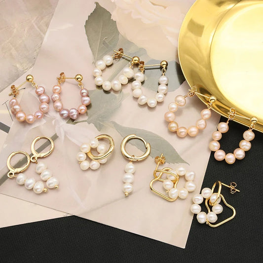 Natural Freshwater White Pearls  Wholesale Fashion Jewelry Earrings Luxury 18k Gold Plating Hoop Earrings