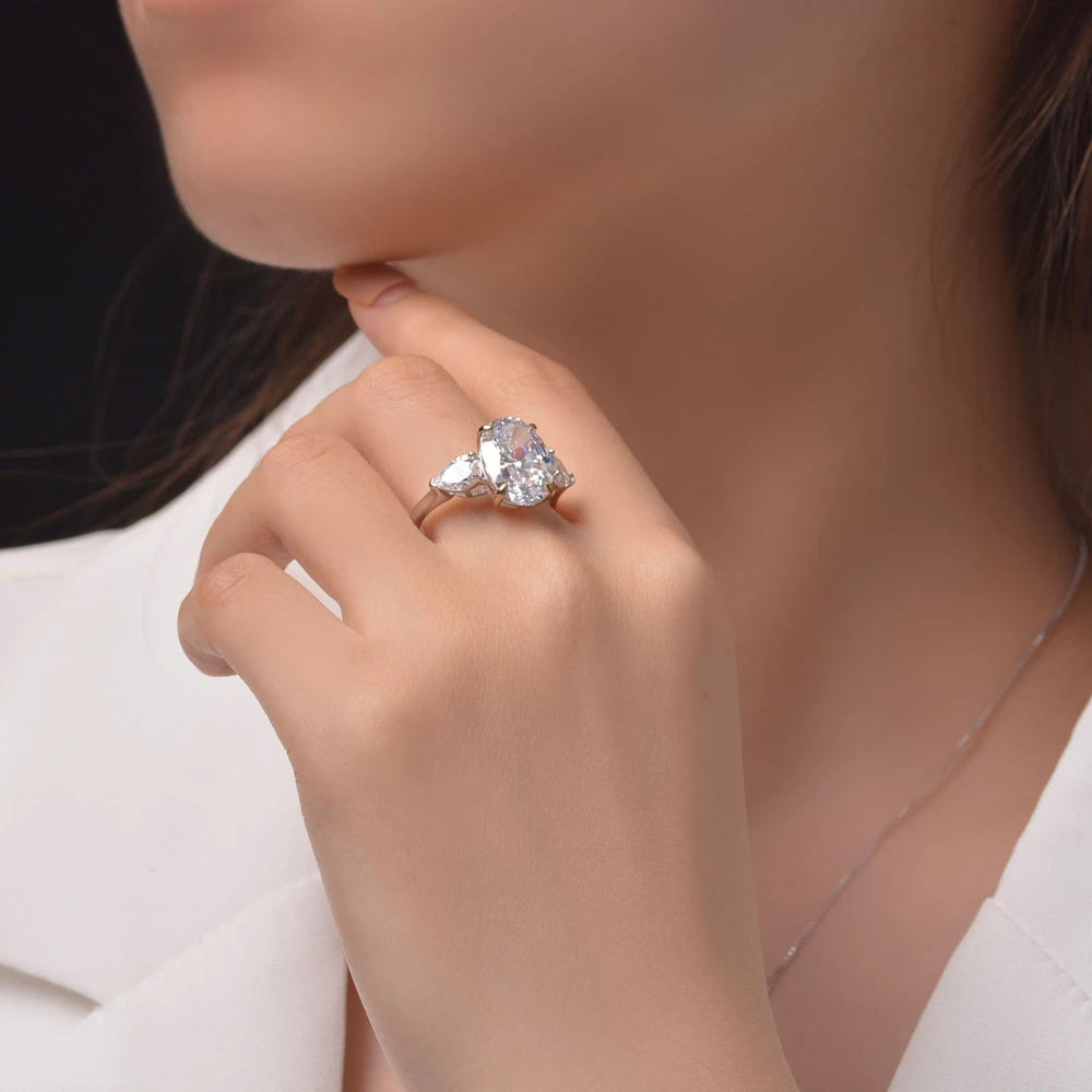 MuShan Jewelry Factory New 925 Silver Simple Four Prong 5 Carat Ring Fashionable Oval 10*14 High Carbon Diamond Ring
