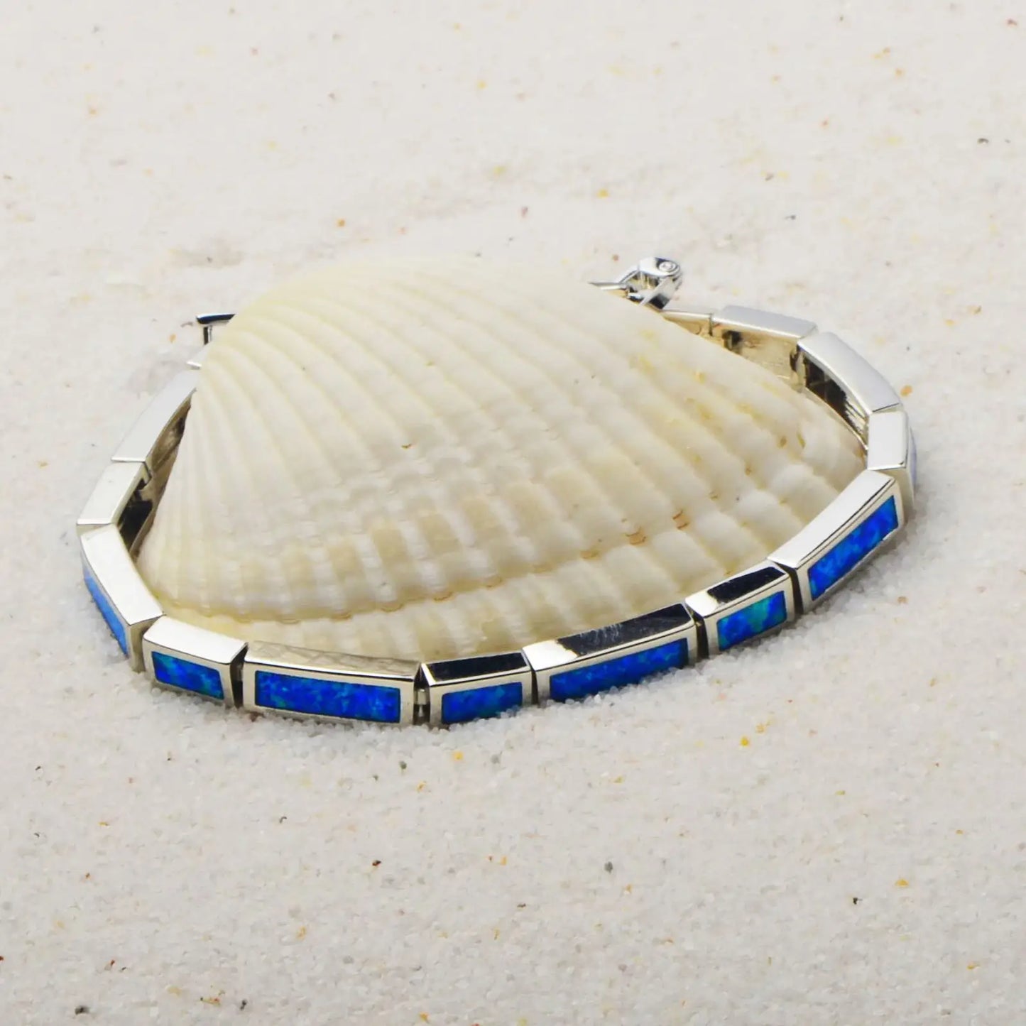 Fashion Trendy Silver Plated Brass Christian Opal Inlaid Minimalist Geometric Design Women's Anniversary Chain Link Bracelet