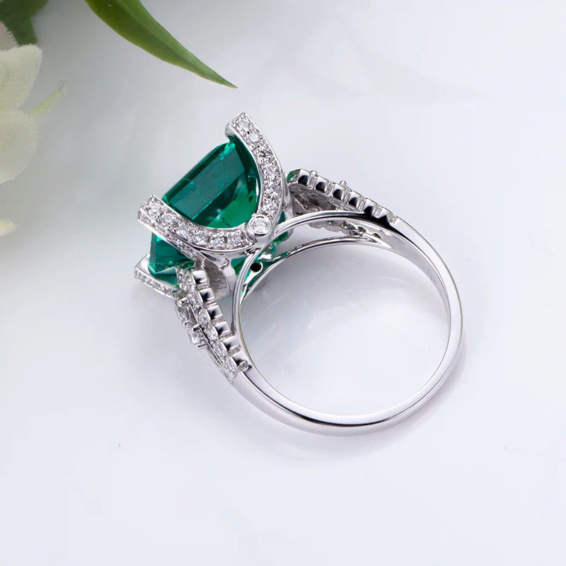 MSR-1274 Customized Jewelry 18K White Gold Colombia Emerald Asscher Cut Lab Grown Emerald Lab Grown Diamond Ring