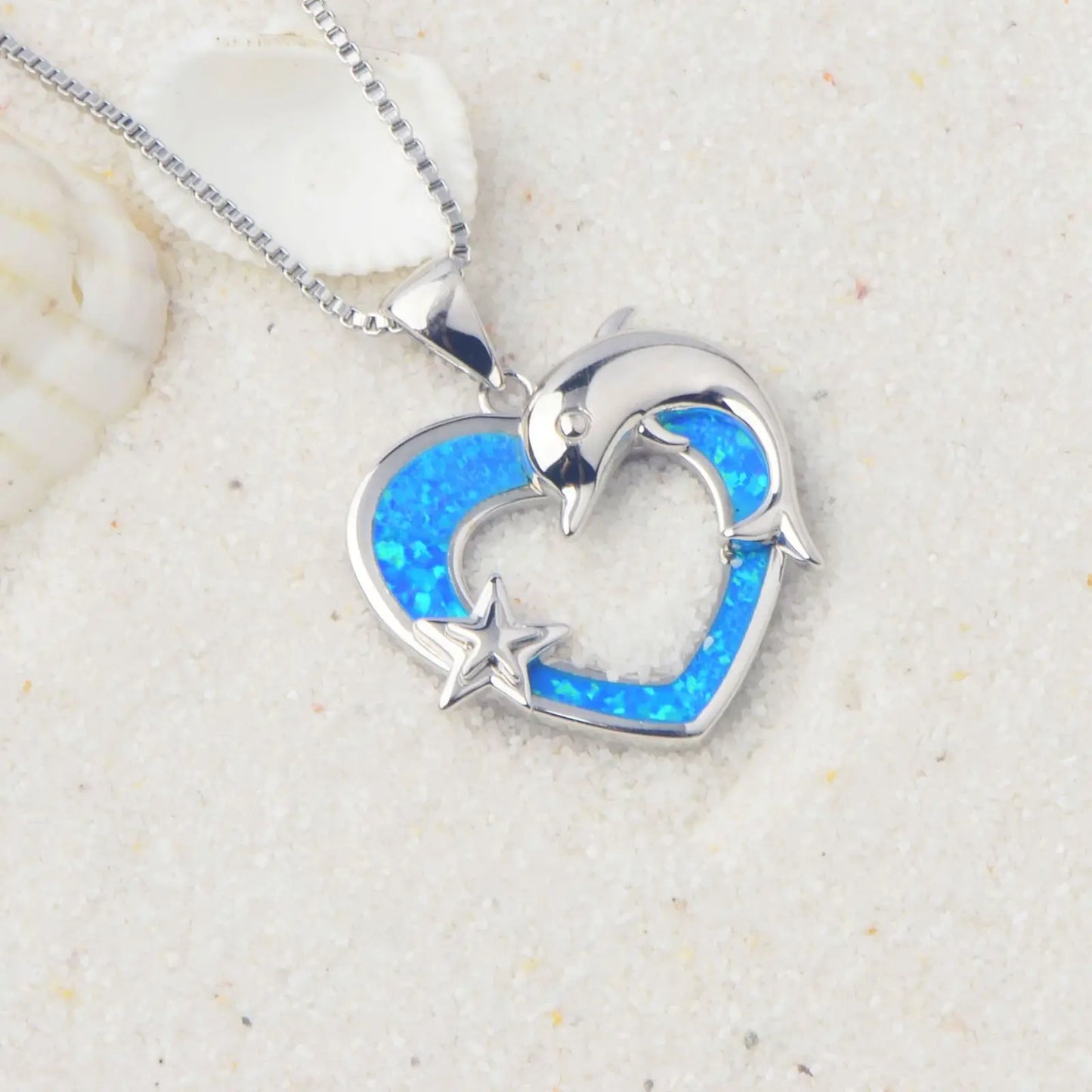 TikTok Viral Dolphin Heart Opal Necklace | Blue Ocean Jewelry - Ins Trendy Bulk Supply