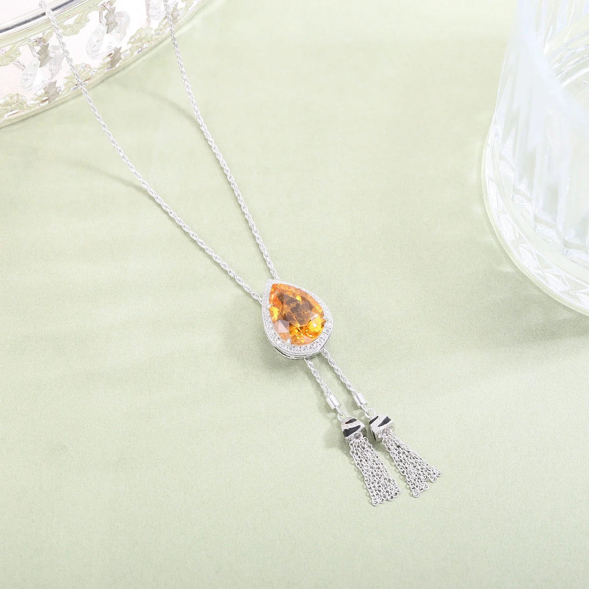 Gemfiori C9646 Abiding Handcrafted 925 Silver Pear Shape 13x18MM Citrine Amethyst Lab Ruby Blue Sapphire White Cz Halo Pendant Necklaces