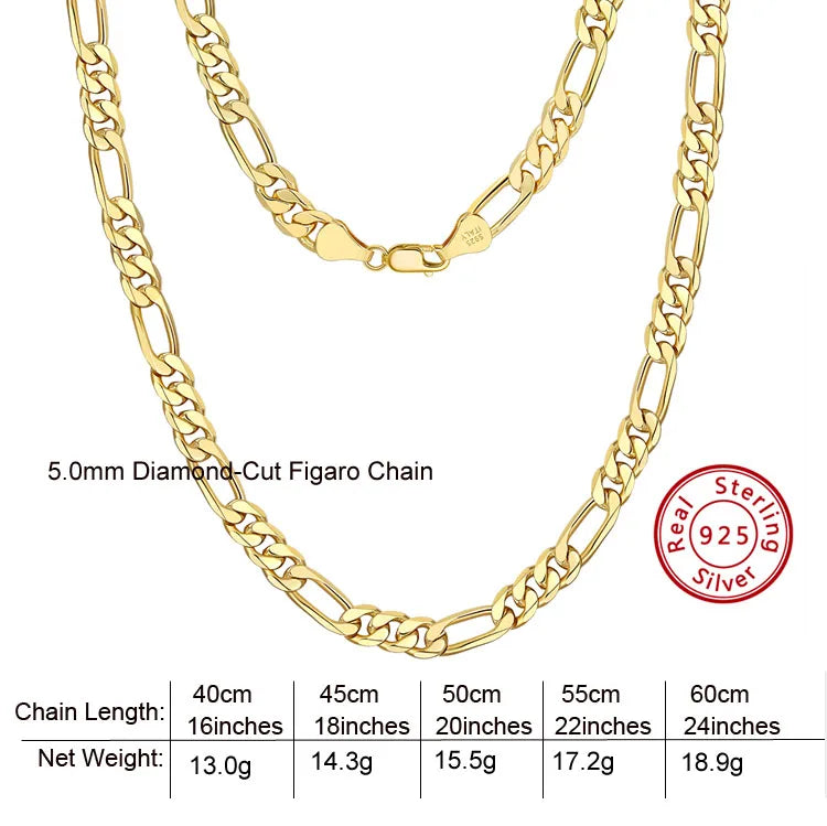 BSC34 RINNTIN Diamond-Cut Figaro Chain Necklace Silver Chain Necklace Cadenas De Oro 14K Plata 925 Al Por Mayor Silver Jewelry