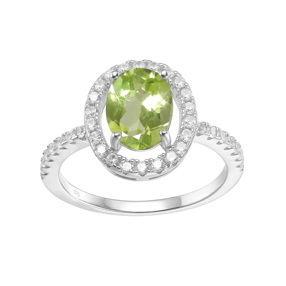 ArtistA Abiding Custom Green Natural Gemstone Ring Collection 925 Silver Natural Peridot Rings with Regular Open 2 Tone Design