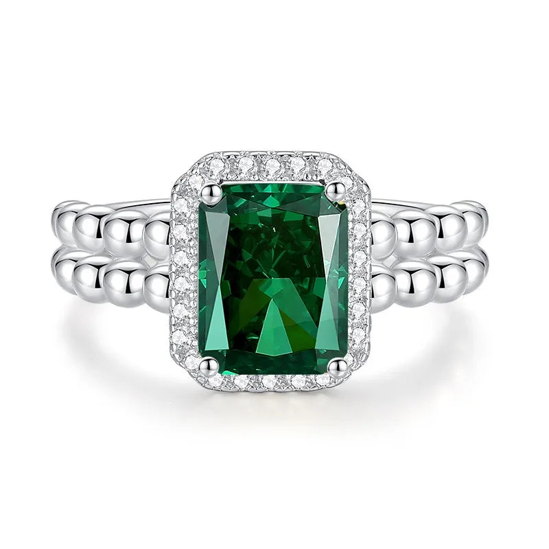 Wholesale 925 Sterling Silver Emerald 5A 8A Zirconia Ring Women Engagement Wedding Rings Custom Jewelry Manufacturing Supplies