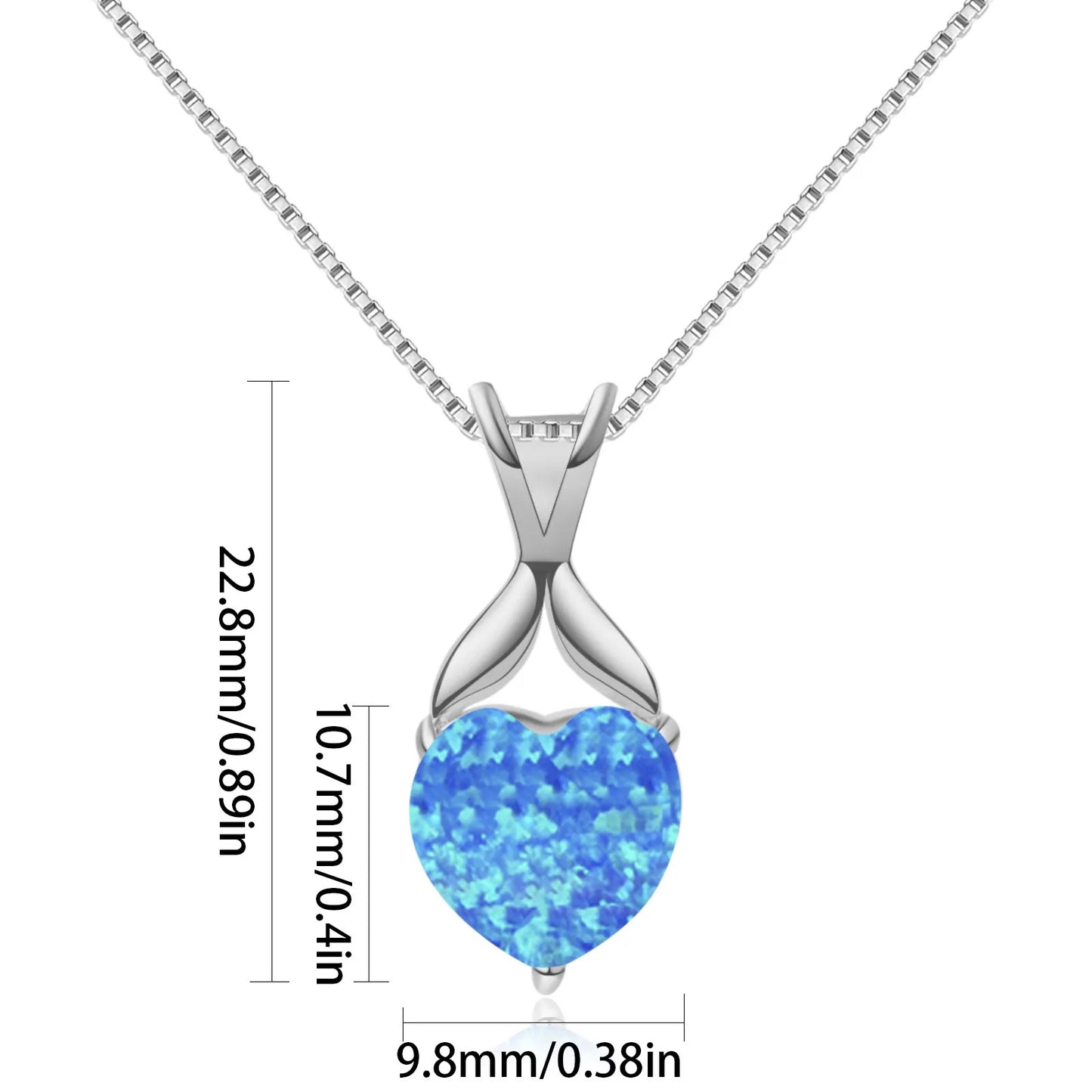 INS Trendy Blue Copper Opal Heart Sweater Chain Necklace-Sparkling Inlay Opal Jewelry with Link Chain Bulk Supply