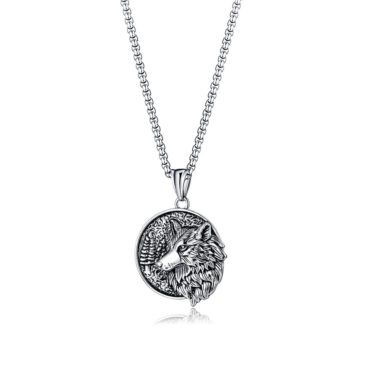 REBEL VIKING Nordic Celtic Wolf Pendant Necklace – Stainless Steel 24"