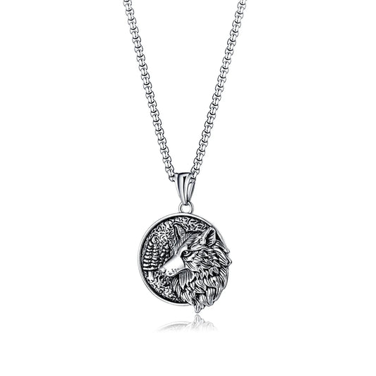 VIKING Nordic Celtic Wolf Pendant Necklace – Stainless Steel 24"