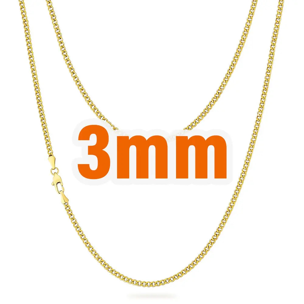 2MM 3MM 4MM Miami Cuban Stainless Steel Womens Jewelry 14K Real Gold Plated Lobster Clasp Cuban Curb Link Chain Men Necklace