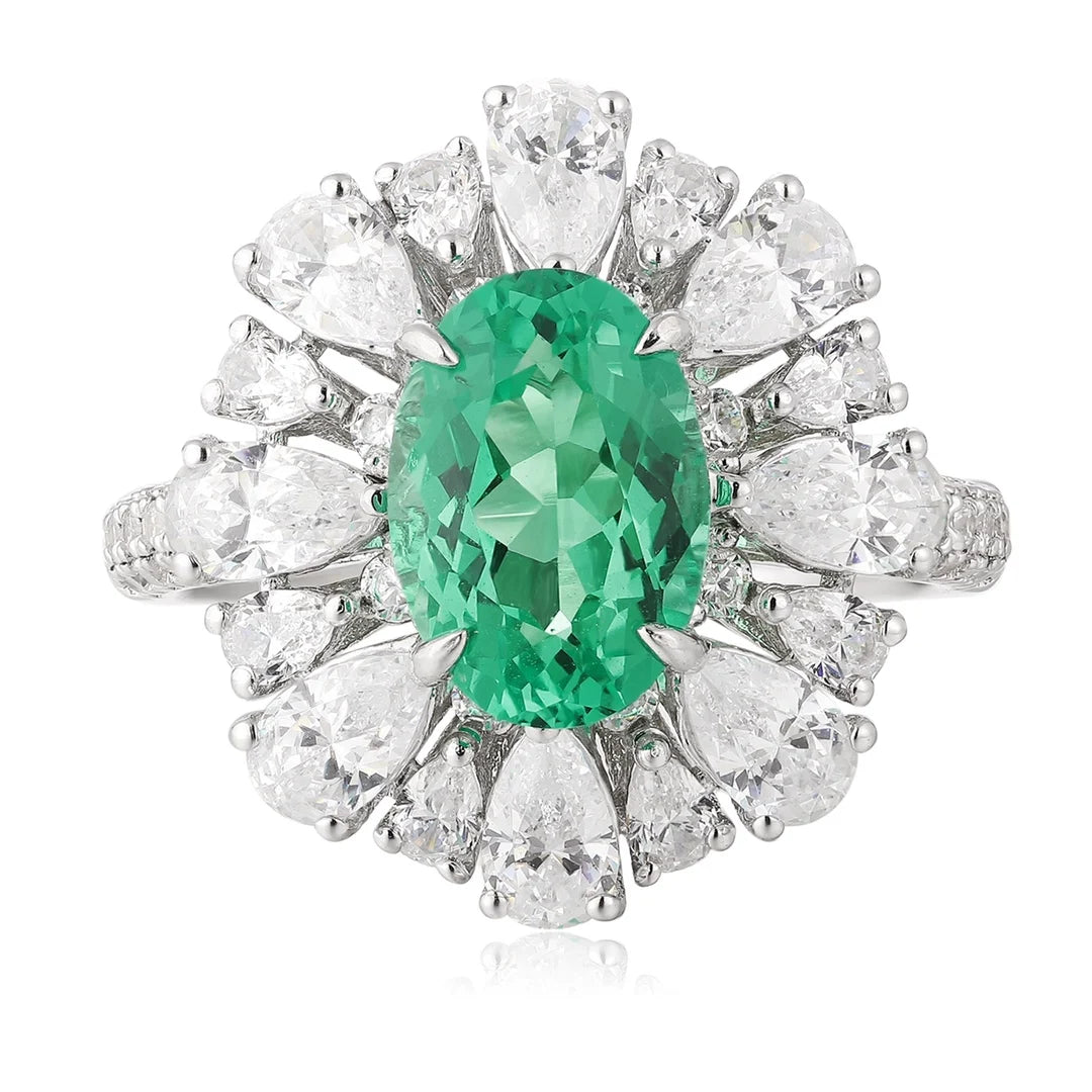 Gemfiori 2026 Trending Lab Gemstone Ring 925 Sterling Sliver Lab Created Emerald Ring Green Lab Grown Emerald Ring for Women