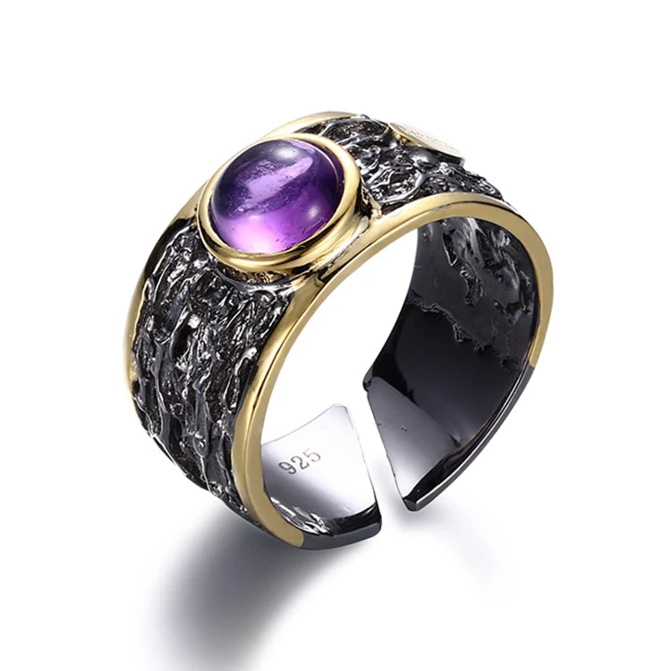 Gold Plated Antique Amethyst Jewelry Ring with Black Gold Plated