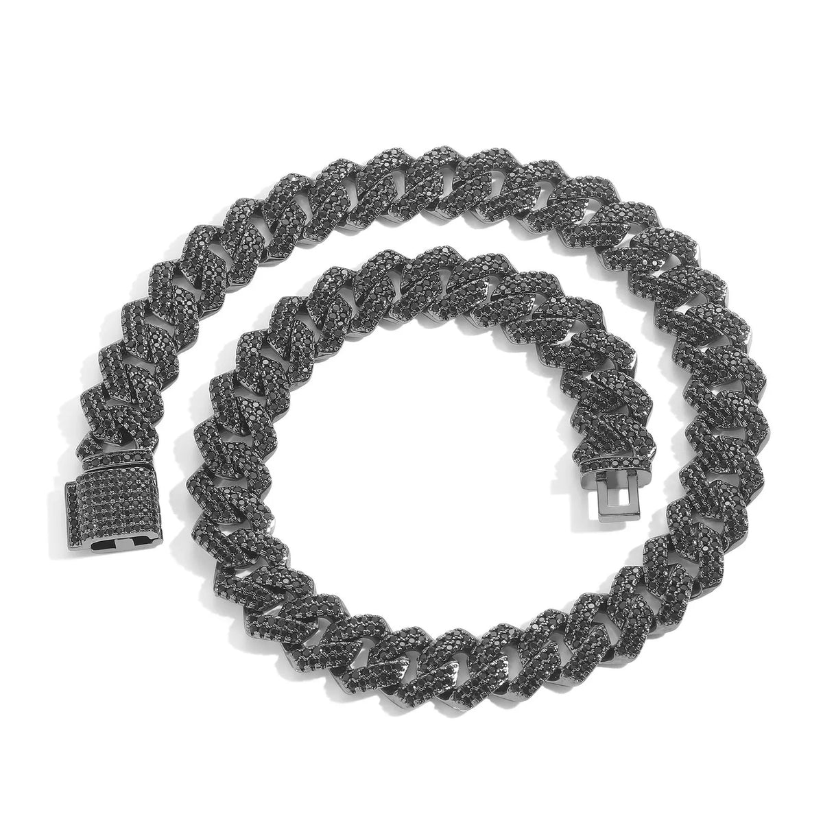 10mm-20mm Iced Out Black CZ Prong Cuban Link Chain Black Gun Plated Brass Rhombus Necklace Hip Hop Jewelry for Men