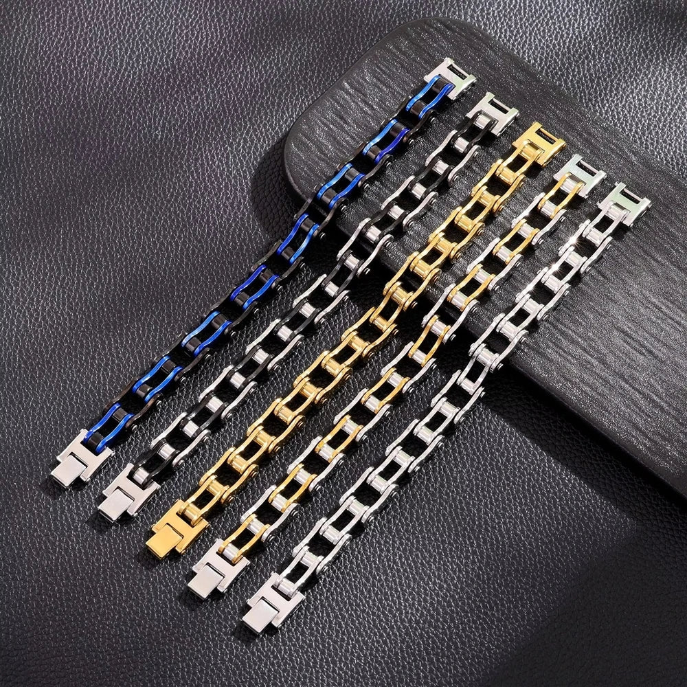 REBEL European American Punk Motorcycle Men's Bracelet Natural Stone Electroplating Rock Personality Chain