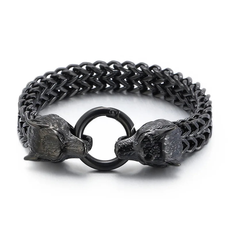 KALEN Viking Wolf Charm Pulseras De Lobos Para Hombre Acero Inoxidable Mexicanas Stainless Steel Bracelet