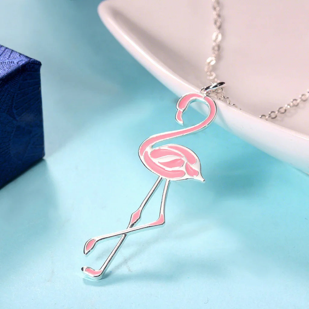 Long Women's Tungsten Water Wave Chain European-American Style Flamingo Pendant Necklace for Party & Wedding Occasions