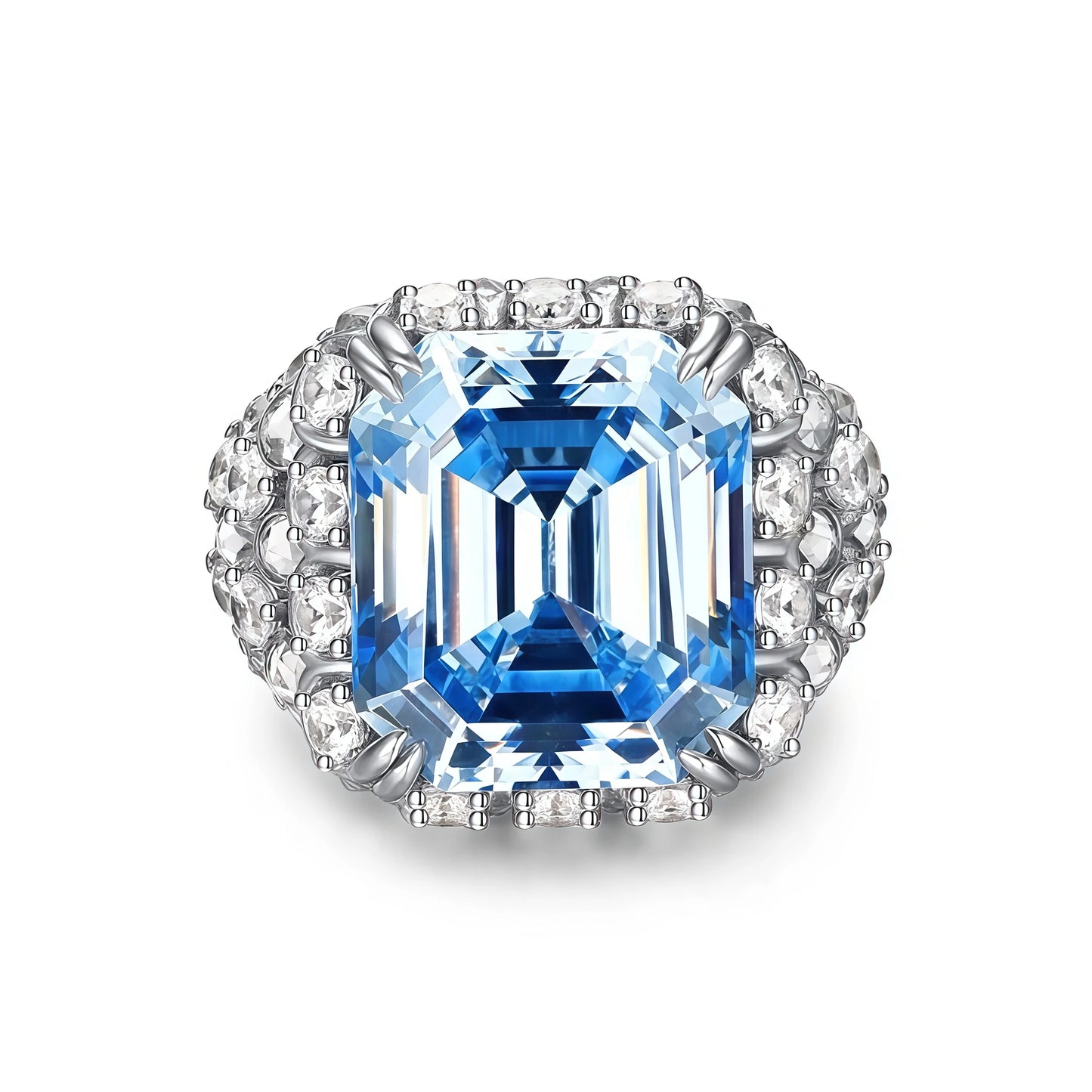 MUSHAN Jewelry Factory 925 Sterling Silver 18K Gold Plated Luxury Engagement Wedding Bands Ring 16CT Synthetic Aquamarine Rings