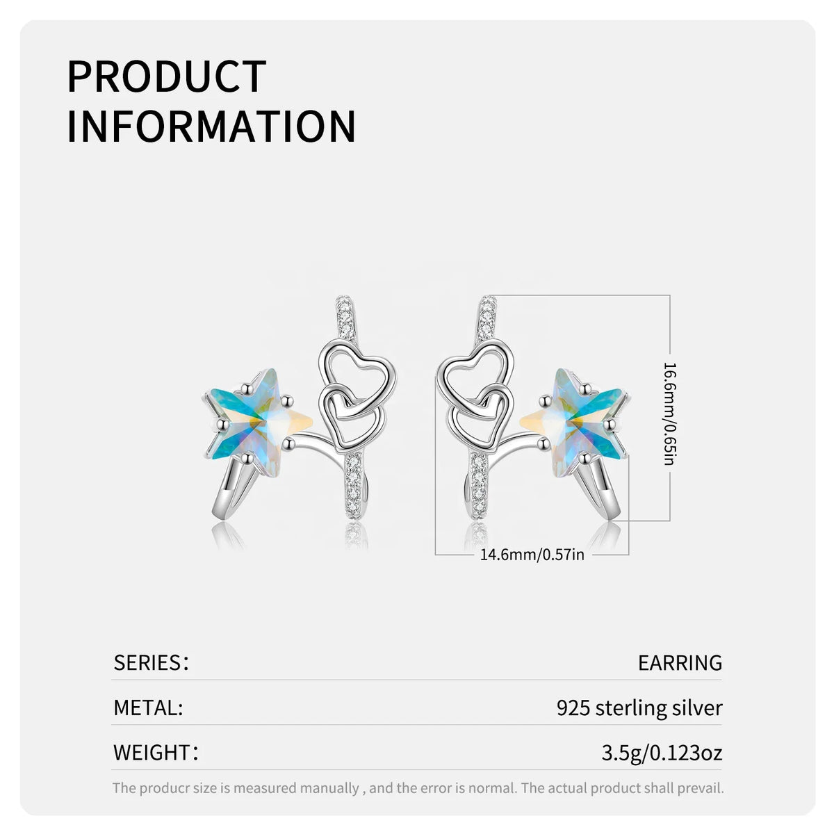 S&S 925 Sterling Silver Zircon Stud Earrings | Heart, Star & Crystal Designs | GDTC Certified | S&S Collection