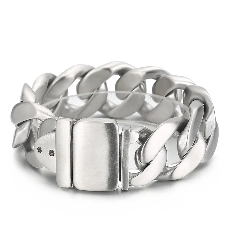 VIKING Mens Hip-Hop Wide Matte Link Bracelet – Silver, Gold & Black Stainless Steel