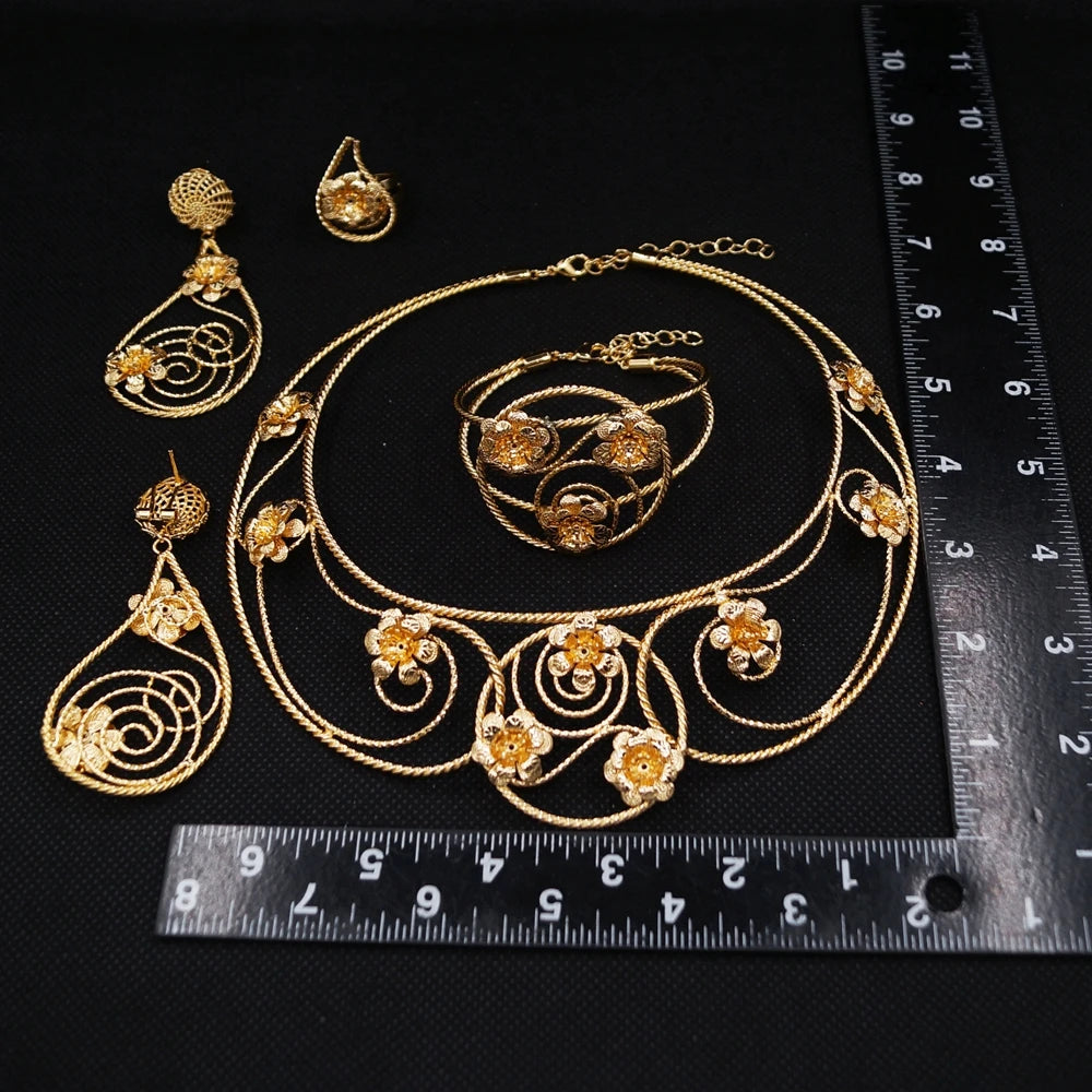 Italian Jewelry Set Alloy Brazilian Jewelry Sets Wedding Party Pendant Necklace Bracelet Ring Earrings Jewelry Set HK050622