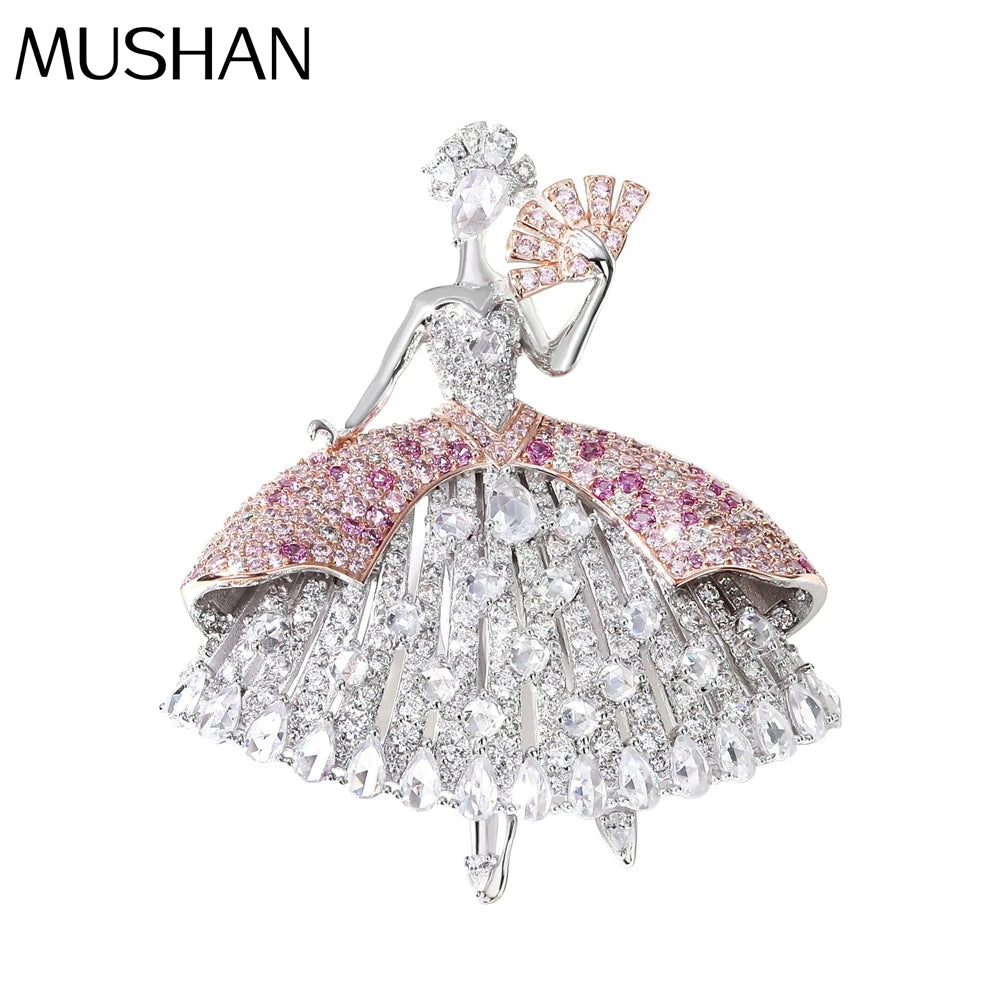 MUSHAN Jewelry Factory S925 Sterling Silver Dancing Girl Brooch Party Wedding Gift Light Luxury Electroplated Real Gold High