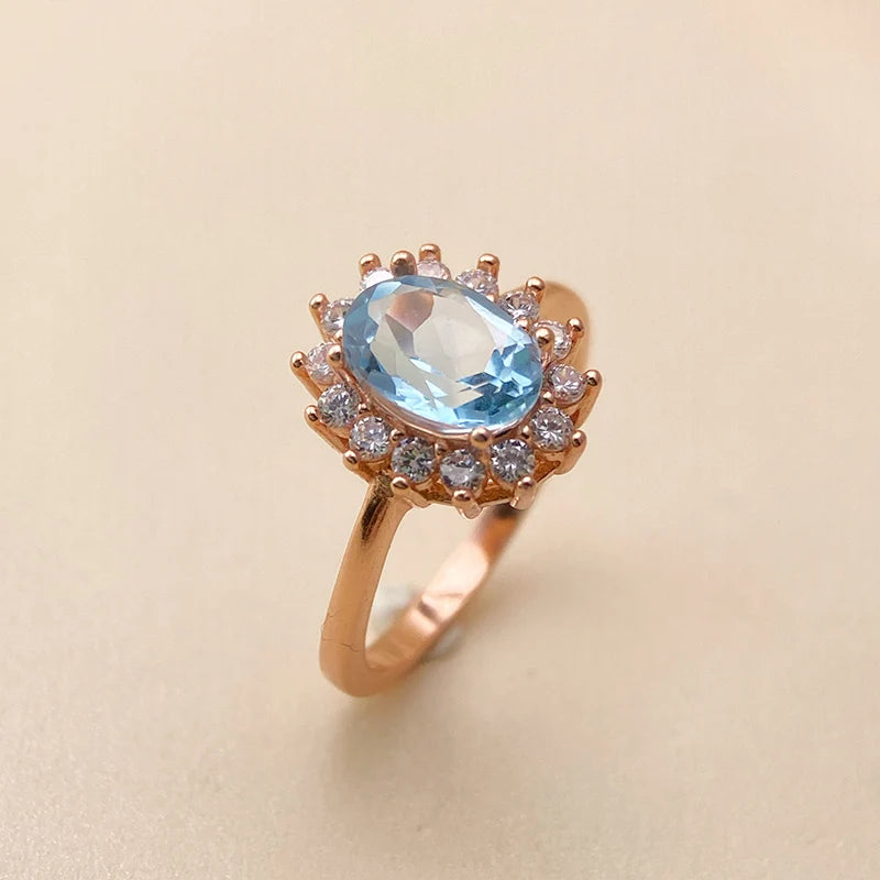 925 Silver Sky Blue Topaz Ring with Natural Gemstone for Women December Birthstone Fine Jewelry Elegant Wedding Anniversary