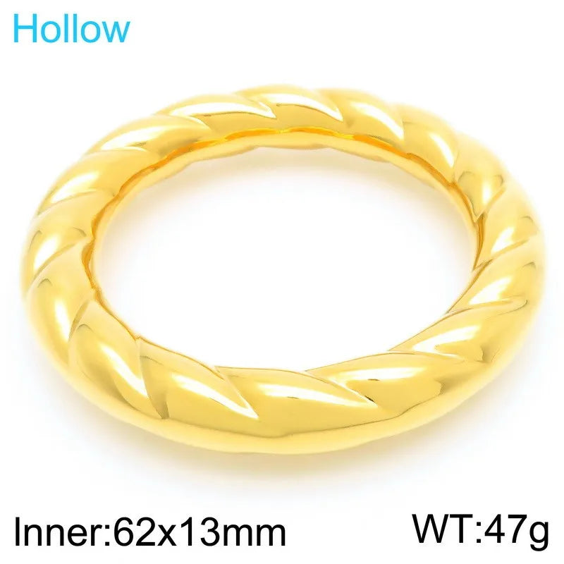 REBEL 18K Gold-Plated Personality Stainless Steel Bracelet Smooth Spiral Pattern Jewelry Bangle