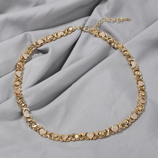 Fashion Gold Plated XOXO Hip Hop Necklace for Men and Women Micro Paved Zircon Heart Charm Choker Necklace