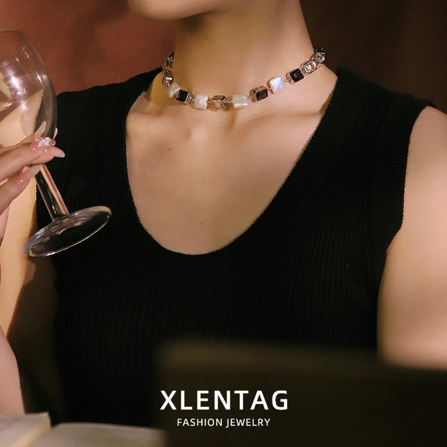 Square Baroque Freshwater Pearl Glass Beaded Choker Necklace for Women Daily Wear Banquet Retro Pearl Necklace Fashion Jewelry