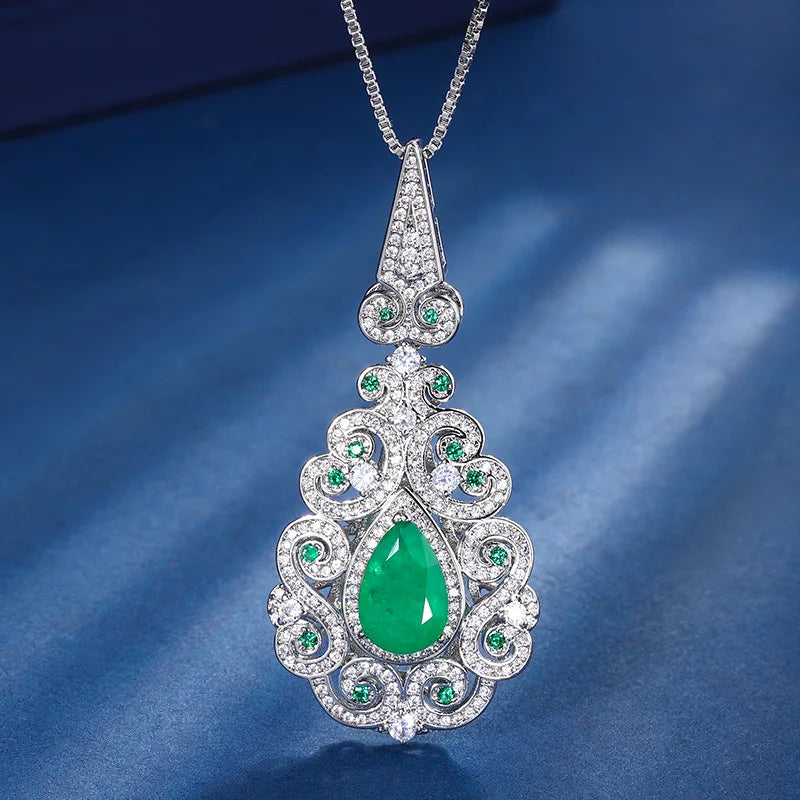 Gemfiori 2025 New Brass Gold-plated Grandmother Green Zircon Palace Style Retro Temperament Set
