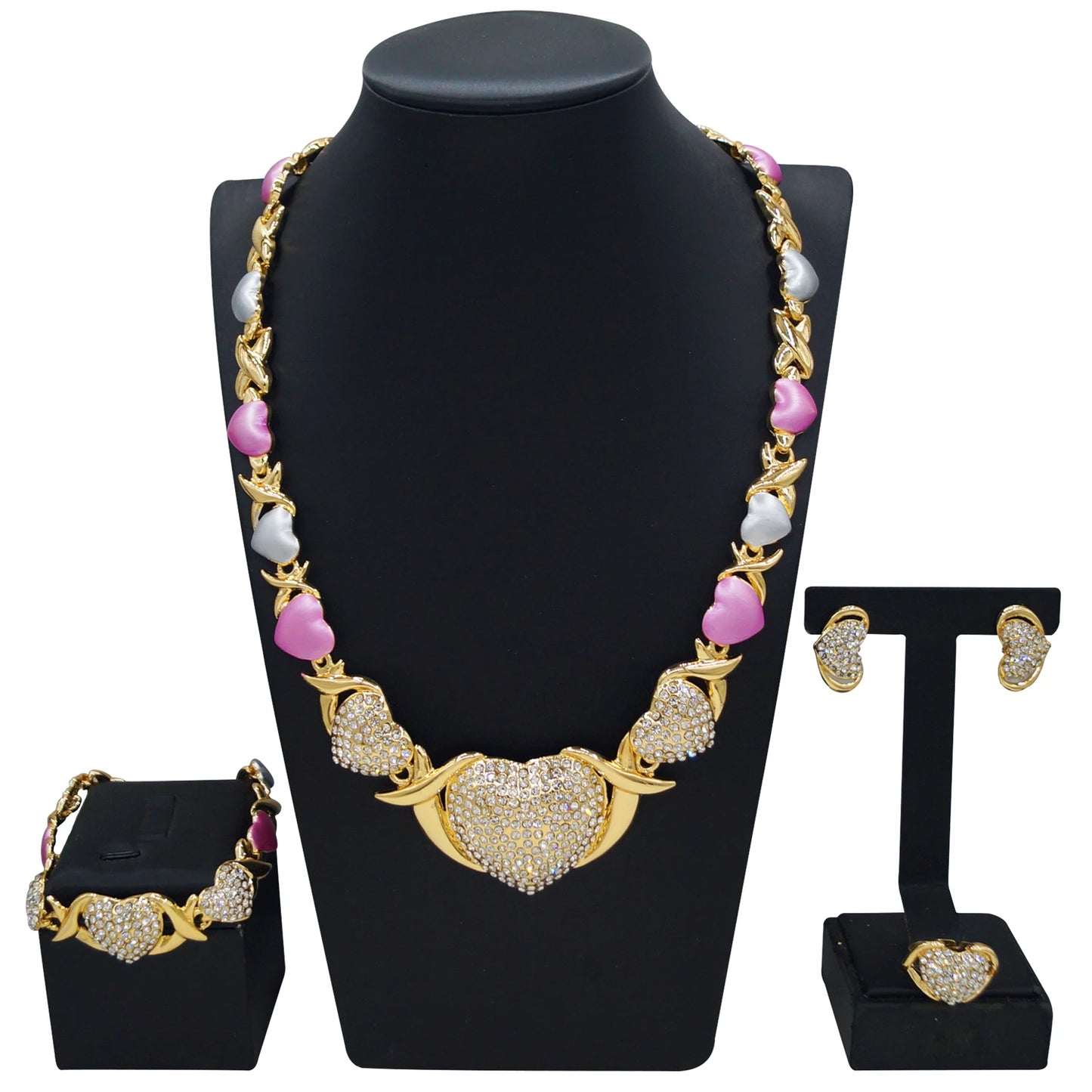 Zhuerrui Very Big Heart Crystal Xoxo I Love You Jewelry Sets Gold Plated Lovely Bridal Women Dubai Luxury Fine Jewelry Set X0213