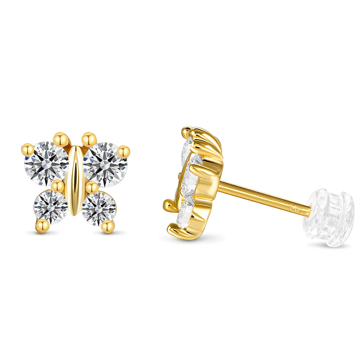 Gioiellieri Designer Style Fine Jewellery Factory Woman Luxury Gift Moissanite Hollow 14K Gold Butterfly Stud Earrings