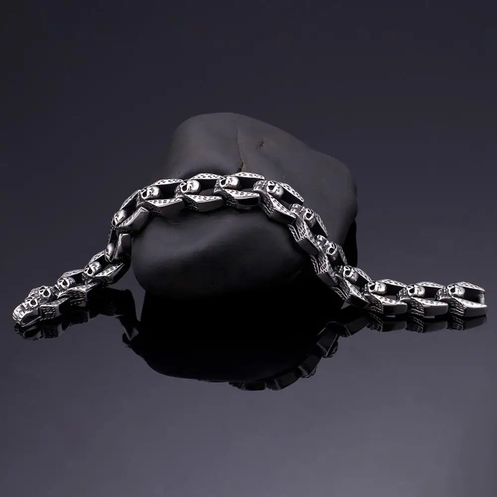 KALEN Punk Stainless Steel Multiple Skull Heads Charm Bracelets