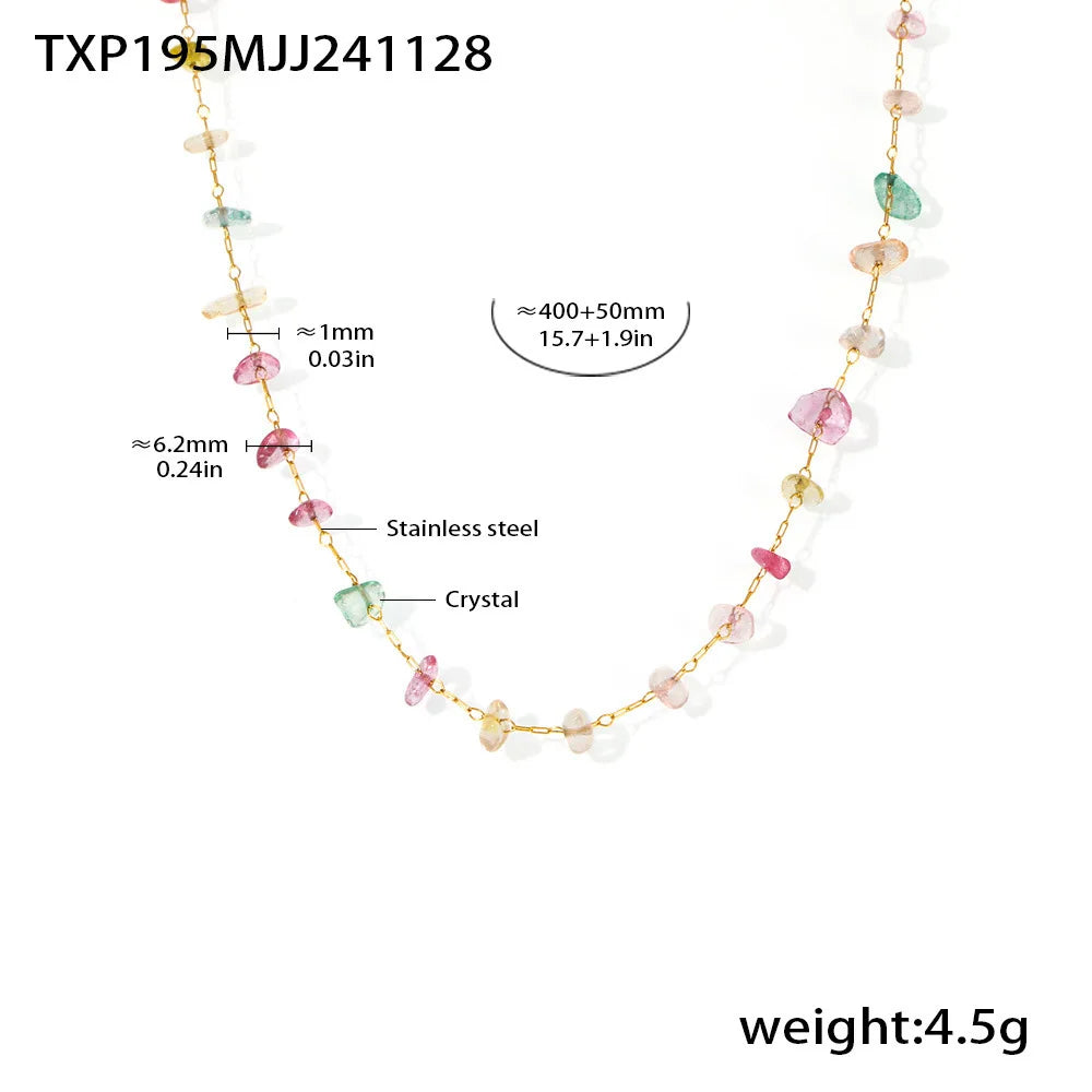 New Fashion Multicolor Crystal Rainbow Beaded Bracelet and Necklace Set for Girls Slim Chain Stainless Steel Necklace Women
