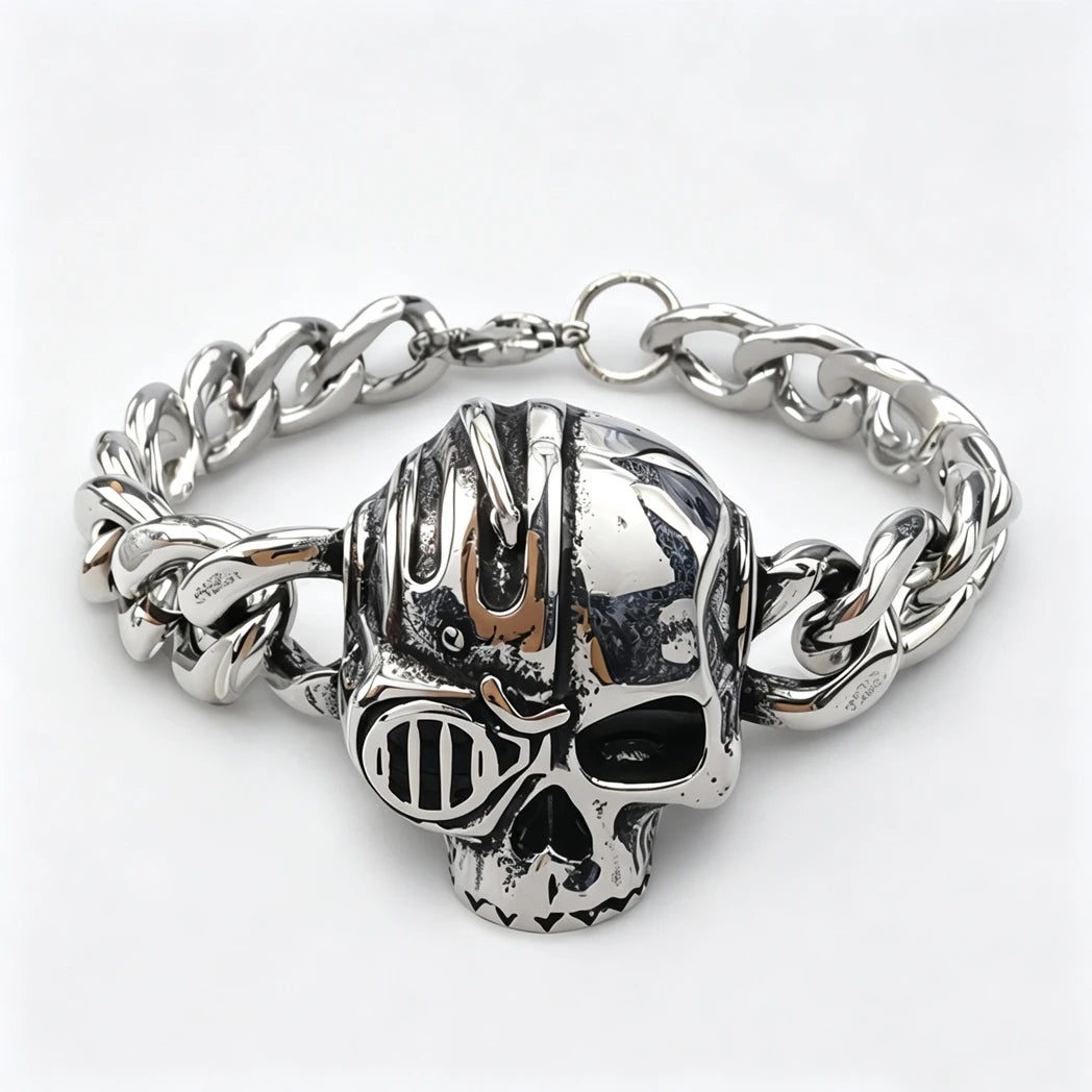 Vintage Men's Stainless Steel Bracelet Gothic Skull Celtic Knot Cross Cuban Chain Woven Braid Street Style Jewelry Gift