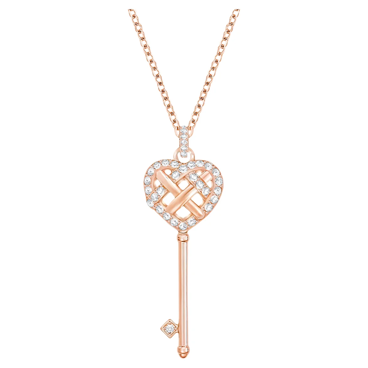 S&S Dainty Love Heart Pendant Necklace, Cubic Zirconia Key Interlocking Necklace Romantic Gift for Her
