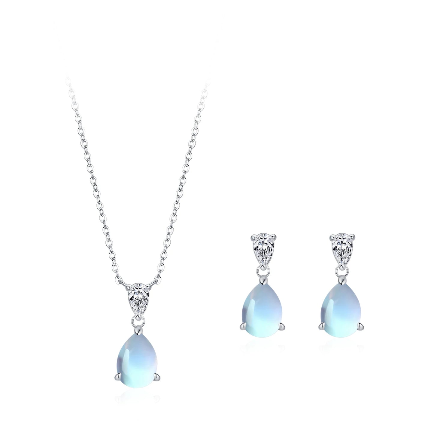Ailmay 925 Sterling Silver Fashion Water Droplet Pendant Necklace Earrings for Women Wedding Engagement Jewelry Set