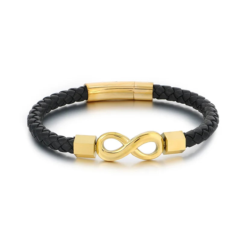 REBEL 210mm Vintage Stainless Steel&Cowhide Infinity Mark Bracelet